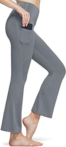 TSLA Womens Bootcut Yoga Pants with Pockets, Tummy Control High Waist Bootleg Yoga Pants, 4 Way Stretch Workout Pants, Pocket 27