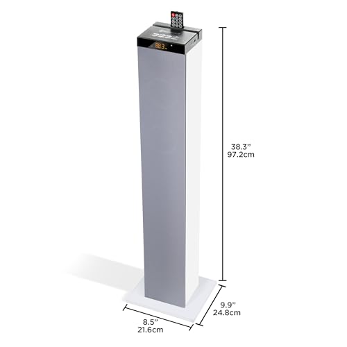 Image of GOgroove Bluetooth Tower Speaker with Subwoofer Built in - Floorstanding Home Speaker with Powerful Bass and Dual Drivers, 120W Peak Power, MP3 3.5mm Aux, USB 2.0 Port Flash Drive, FM Radio (White)