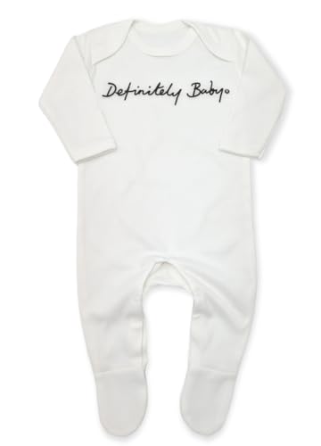 Baby Moo's DEFINITELY BABY Funny Baby Sleepsuit | Unisex Cool Oasis Indie Rock Music Romper Outfits - Britpop New Baby or Parents Gift UK (3-6 months) White