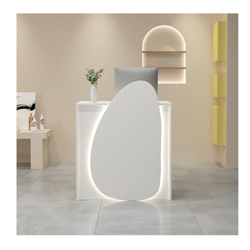 Moderno escritorio de recepción pequeño con cajón con cerradura, escritorio frontal de cajero para salón y tienda, mesa de recepción blanca simple (80 cm), elegante mueble de vestíbulo