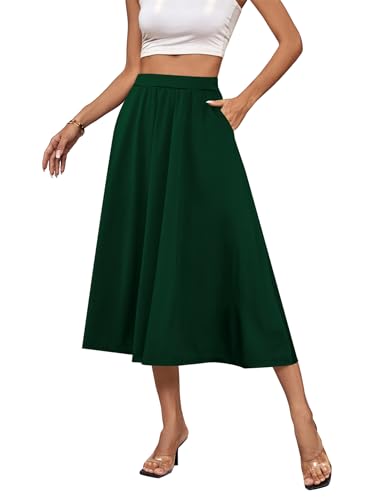 Women's Stretchy Flared Basic Versatile High Waisted Casual Midi Skater Skirt3