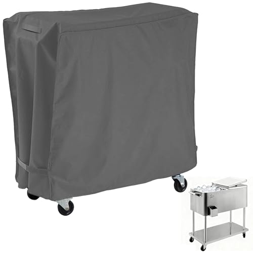AKEfit Outdoor Cooler Cart Cover Patio Cooler Cover Waterproof for 65-80 Quart Rolling Ice Chest Cooler Cart Table Grill Table and Beverage Cooler on Wheels-34Lx19Wx31H-Grey