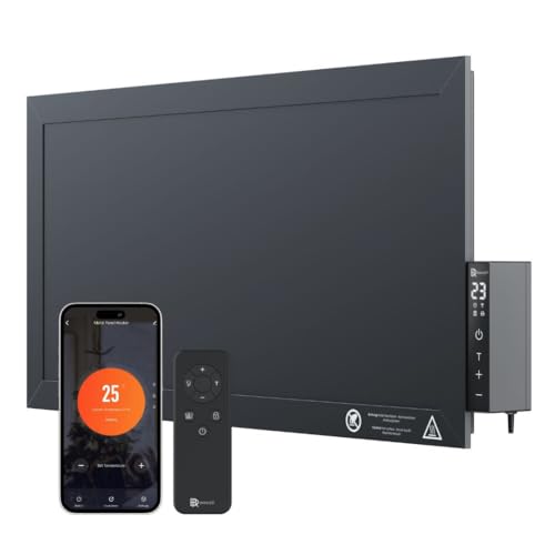 BR Bringer Infrarot Hochleistungsheizung 1200 Watt- Kompakte Infrarotheizung 60×30cm mit integriertem Touch- Thermostat, WLAN & App- Heizstrahler Alternative für Indoor & Outdoor (schwarz)