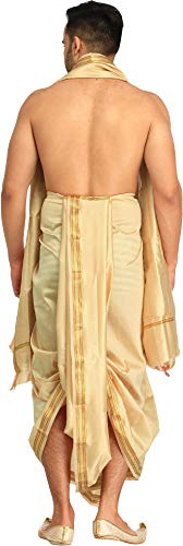 Dhoti and Angavastram Set with Golden Woven Paisley on Border3