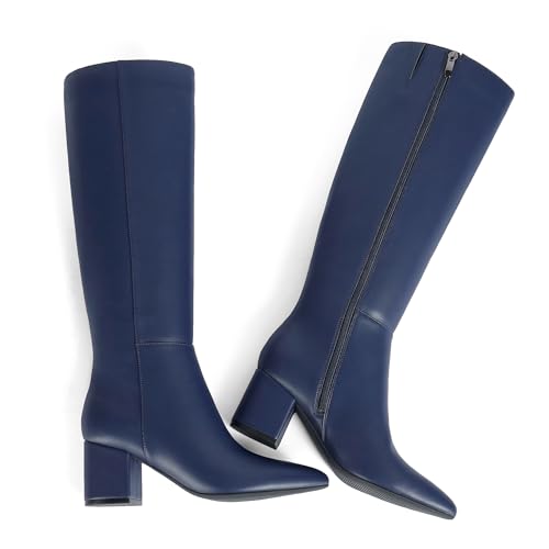 Image of Easyfox Womens Knee High Boots Chunky Low Heel Pointed Toe Tall Long Boots