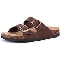 ODOLY Women's Cork Footbed Slide Sandal, Arch Support Summer Outdoor Sandals with Adjustable Buckle, Genuine Suede Brown Size 8-8.5