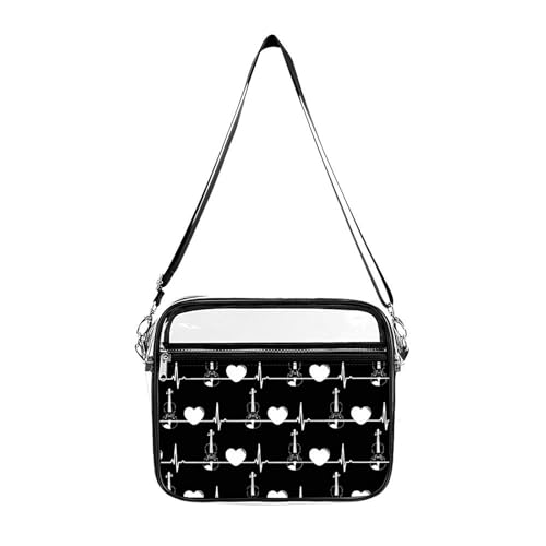 Heart Large Crossbody Bag Clear Stadium Bag Anti-Theft Side Shoulder Bags Messenger Bag with 2 Compartments