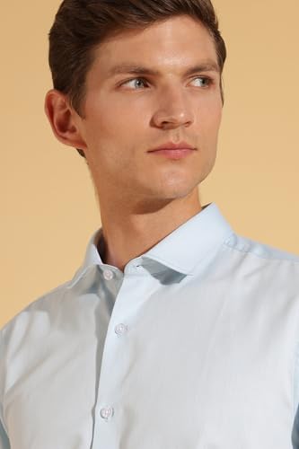Image of Fyltr Men's Regular Fit Cotton Blend Shirt - Half Sleeve | Stylized Collar Band | Formal Shirts for Men