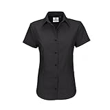 B&C Damen Oxford Bluse, kurzarm (XL) (Schwarz)