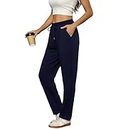 Litherday Sportbroek voor dames, katoen, lange joggingbroek voor dames, brede joggingbroek met trekkoord en zakken voor fitness, yoga, casual, Donkerblauw, L
