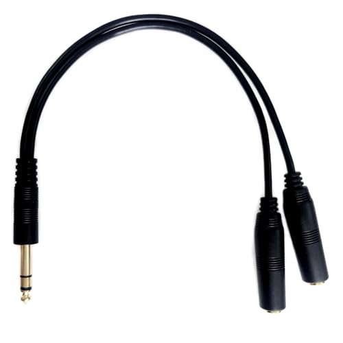 DHSKZRMJ Gold Plated 6.35mm 1/4″ TRS 3-Pole Stereo Male to 2 x 6.35mm TRS Stereo Female Audio Splitter Adapter Cable 36cm