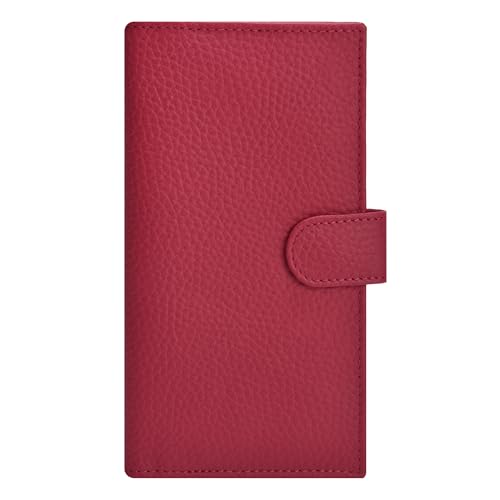 Oak Leathers Leather Checkbook Cover for Men & Women -RFID Slim Wallet Pen Holder Credit Card Gift Duplicate Checks Minimalist Design (Raspberry)