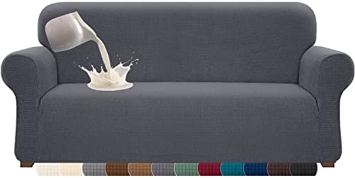Cherrypark Super Soft Waterproof Sofa Cover High Stretch Spandex Jacquard Fabric Couch Cover for 4 Seater Couch Anti Slipping Furniture Protector with Elastic Band and Foam (X-Large,Gray)