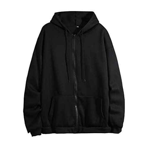 Angxiwan Warehouse Clearance Bargains Sale Full Zip Hoodies for Women UK Oversized Long Sleeve Sweatshirts Casual Plus Size Drawstring Hooded Sweatshirt With Pockets for Woman B Black
