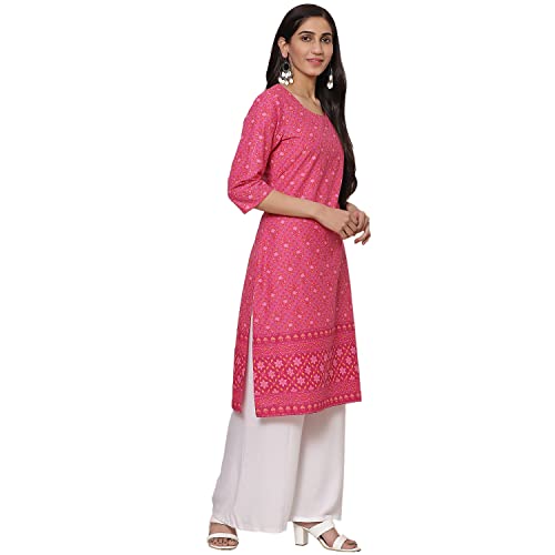 Image of Rangriti Fuschia Cotton Straight Kurta