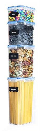 Image of Kitchen Storage Container Set Food Safe BPA Free Plastic Kitchen Containers &Jars 500mlx1-1000mlx1-1500mlx1-2100mlx1 Cereal Dispensers Airtight Fridge Container with Leakproof Lid (Pack of 4)