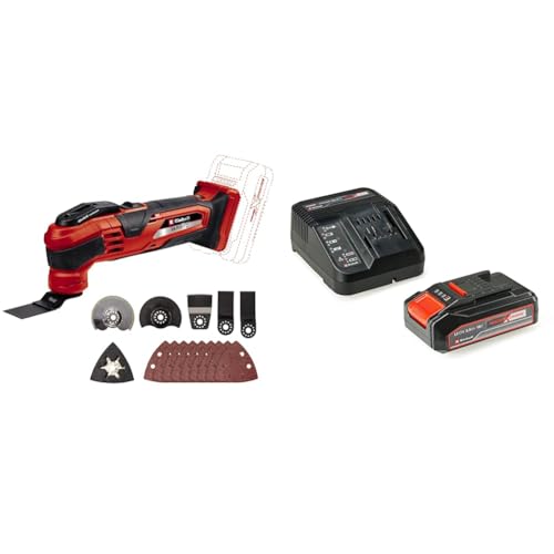 Einhell VARRITO Herramienta Sin Cable Multifunción, 18 V, set de 14 piezas, adherencia suave y velocidad ajustable + Kit para principiantes con Batería 2,5 Ah duración + Cargador Power X-Change
