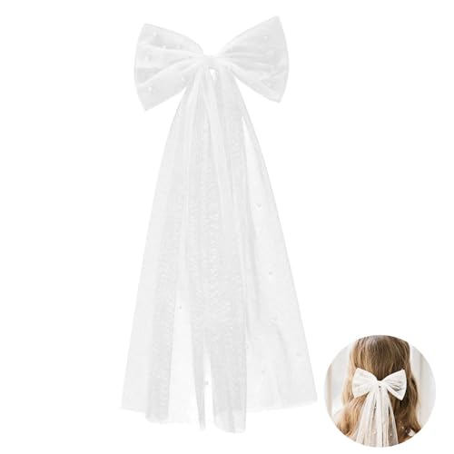 1 Piezas Velo de Novia con Lazo de Perlas, Velo Novia Despedida, Velo de Lazo para el Pelo, Ideal para Bodas y Eventos Especiales