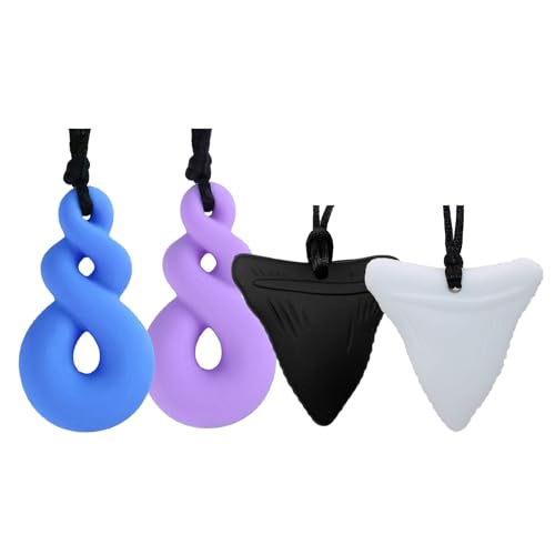 4 Pack Sensory Chew Necklace, Rainbow Color Teether Chew Toys for Autistic Children, Teething Baby, ADHD, Autism, Biting or Special Needs-BPA Free, Made from Food Grade Safety Silicone