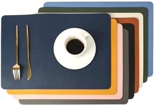 Set de table rectangulaire simili cuir lavable bleu marine vin rouge 43x30cm - 4