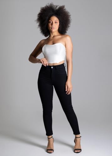 Calça Jeans Feminina Tecido Macio Com Elastano Cintura Alta Sawary Push UP Original Preta Nº 40