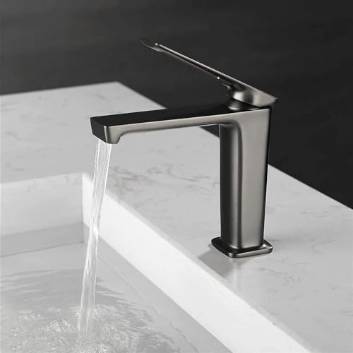Robinet cascade pour lavabo gris anti-éclaboussures à levier unique - 2