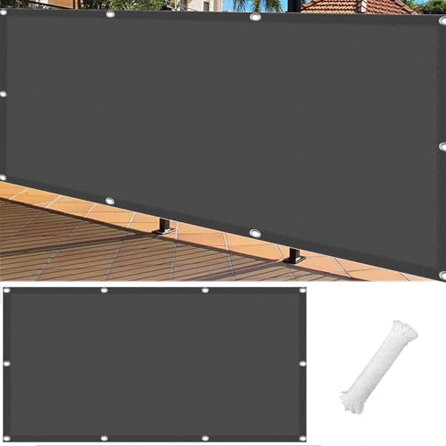 Balcon Privacidad Impermeable 100 x 300 cm Resistiente Al Viento y Polvo Revestimiento para Balcón con Cuerda Libre para Balcón Exterior de Jardín Terraza, Gris Oscuro