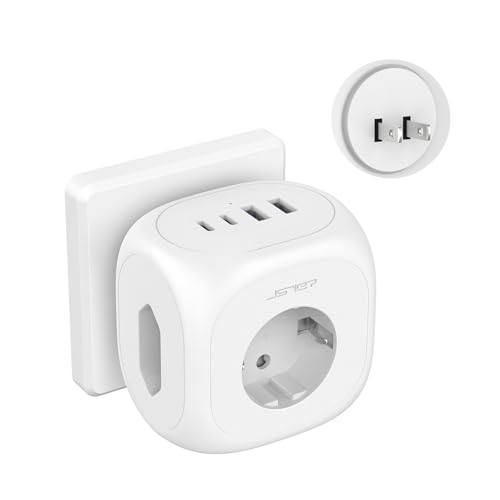 JSVER Adaptateur Prise Japon, 7 en 1 Type A Adaptateur Voyage France vers USA/Canada/Chine avec 2 USB A et 2 Type C(17W) Connecteur de Voyage pour USA,...