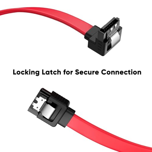 Image of Tobo SATA III Cable • 8-Inch /0.6FT • SATA III 6.0 Gbps • 7pin Female to Downward Right Angle Female Data Cable • with Locking Latch • Support for 2.5'' SSD,3.5''HDD Drive • Red (Pack of 2)