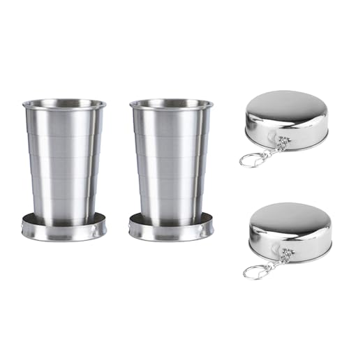 Edelstahl-Faltbecher mit Deckel, 2 Stück, 75 ml, faltbarer Reisebecher, Metall-Trinkbecher, Outdoorâ€¦ – Miniatur