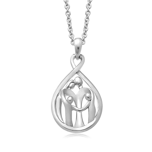 Jewelili Sterling Silver or Rose or Yellow Gold over Silver Family Pendant Necklace 18 Inches Cable Chain