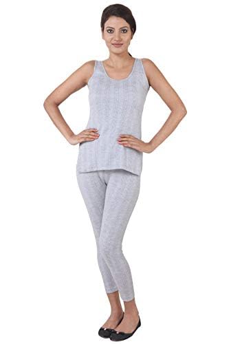 Ladies Sleeveless Thermal Vest and Pajama Set (Grey)-image-37