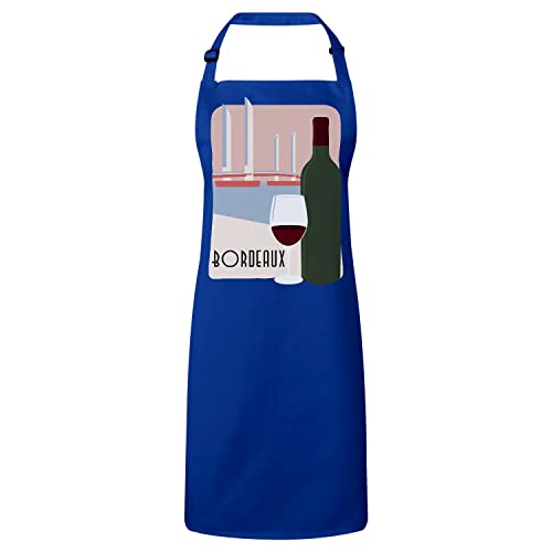 Tablier cuisine bleu anti-taches pour passionnés de cuisine bordeaux et vin de France
