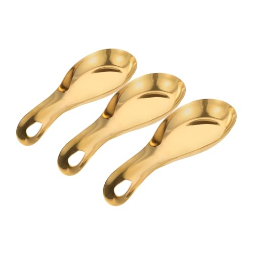 GRIRIW 3個ゴールドステンレス製スプーンレスト 耐熱製調理用おたま置き 多機能 箸置き兼用 キッチンカウンター保護用 高耐久調理器具ホル