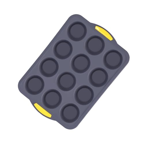 NiuLumea Moule à muffins en silicone 12 trous avec cadre en métal, plaque de cuisson pour four, micro-ondes, congélateur, gris