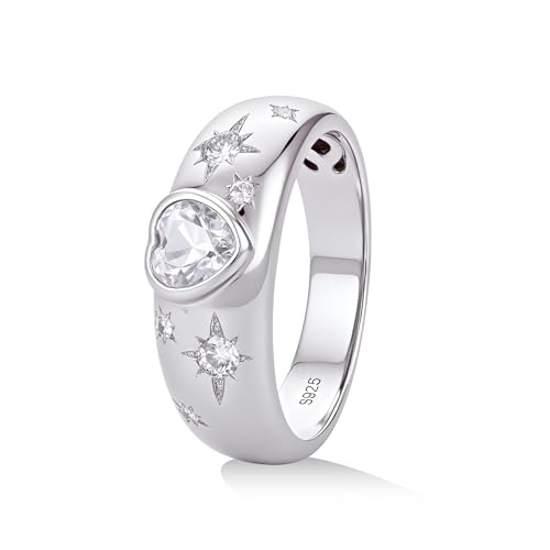 Heart-Shaped Certified D-Grade Moissanite Ring for Women, Celestial Shooting Star Design, 925 Sterling Silver with 18K White Gold Plating, Statement Gift for Anniversary or Birthday