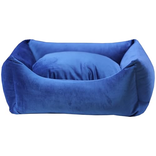 FASHION ANIMALS - Cuccia Cane Interno Interamente Sfoderabile e Lavabile, Cuscino Cane in Morbido Velluto, Divanetto per Cani e Gatti Taglia Piccola e Grande, Disponibili 2 Dimensioni (S, Blu)