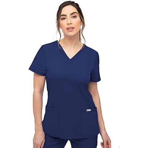 SOULFUL SCRUBS for Women 2 Pocket, Women Scrubs Top V-Neck Regular fit - Stylish Medical Scrub Tops for Woman 3002 Chloe- X-Large Navy Cover