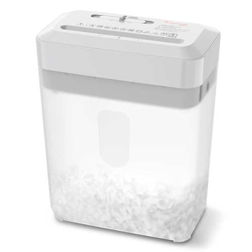 Bonsaii 6-Sheet Cross Cut Paper Shredder for A5 and A4, P-4 Compact Shredder for Home and Small Office Use, Shreds Credit Cards, Staples and Paper Clips, Overheat Protection, White, C292-A