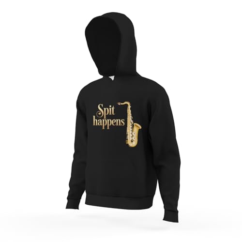 Kids Saxophone Spit Happens Funny Saxophone Gifts Boys Girls Lightweight Kangaroo Pocket Fleece Hoodies 5