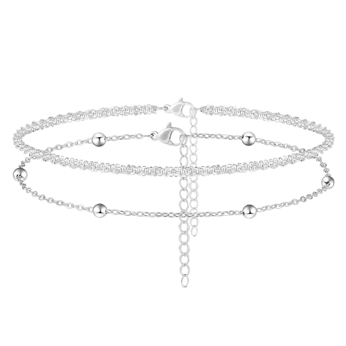 Image of Kenivira Sterling Silver Ankle Bracelets for Women,Gold Dainty Layered Waterproof Anklet for Women, Anklet Set Stackable Beach Gift Adjustable Size