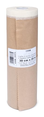 PENNELLIFICIO 2000 | Rollo de papel con cinta adhesiva, juego de enmascarar, protección paredes, rodapiés, muebles, dimensiones 20 cm x 20 m – Fabricado en Italia
