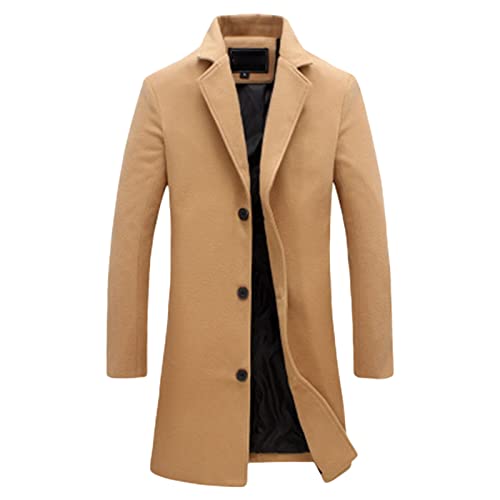 Maiyifu-GJ Men's Wool Blend Trench Coat Single Breasted Business Long Pea Coats Lightweight Notched Lapel Overcoat Jacket
