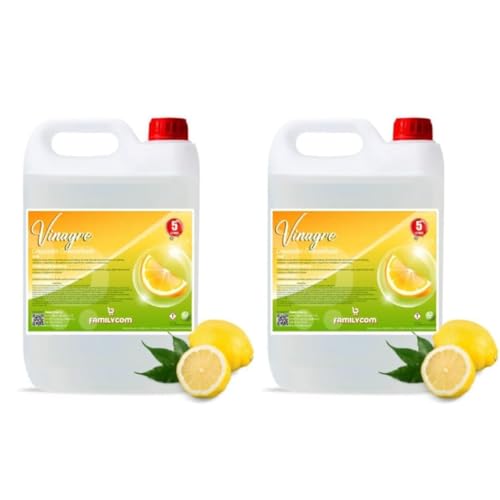 FAMILYCOM. Vinagre de Limpieza Concentrado. 10º de Acidez. Potente Limpiador Multiusos. 100% Natural y Ecológico. Formato 5 Litros. PACK 2.
