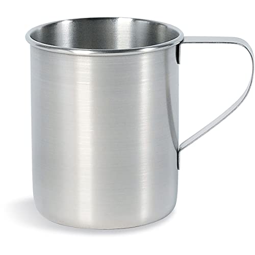 Tatonka Edelstahl-Becher Mug (450 ml) - Einwandiger Trinkbecher mit 0,45l Volumen, Griff und Volumenskalierung - Lebensmittelecht, unzerbrechlich, schadstofffrei - Ø 9 x 9,5 cm, 1 Stück (1er Pack)
