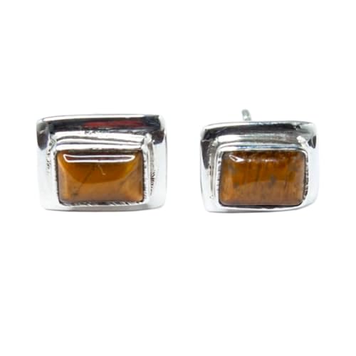 Boucles d'oreilles œil de tigre naturel 9mm et argent 925 coussin pour homme et femme LK_VSTD_0884