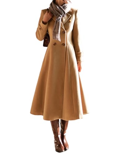 IDEALSANXUN Long Wool Coat for Women 2025 Fall Winter Double Breasted Trench Coat Coatigan Peacoat Maxi Dress Jackets, Camel, XXL