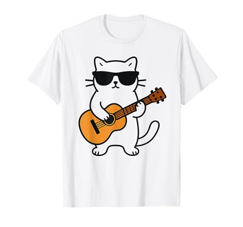 Funny Cat Playing Guitar Guitarist Men Women Kids Camiseta