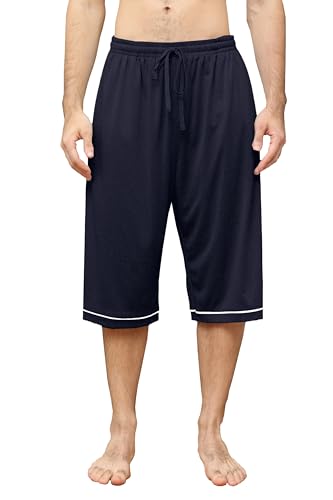 Cromoncent Men's Capri Pajama Pants Comfy Lounge Pj Bottoms Soft Casual Sleep Drawstring Pants with Pockets