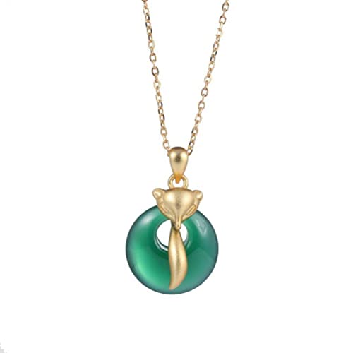 Pendentif or chalcédoine verte chaîne de clavicule renard pour femme